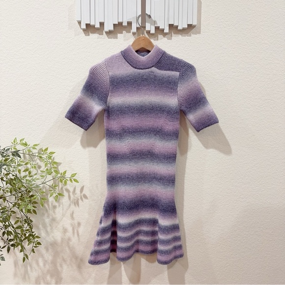 En Saison Ombre Knit Short Sleeve Mock Neck Fit & Flare Mini Sweater Dress S NWT - Picture 5 of 10